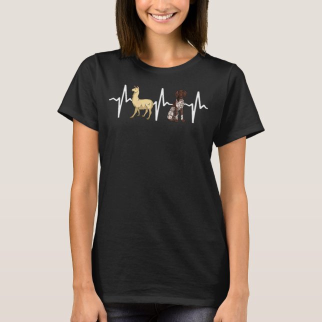 Llama German Shorthaired Pointer Heartbeat Dog T-Shirt (Front)