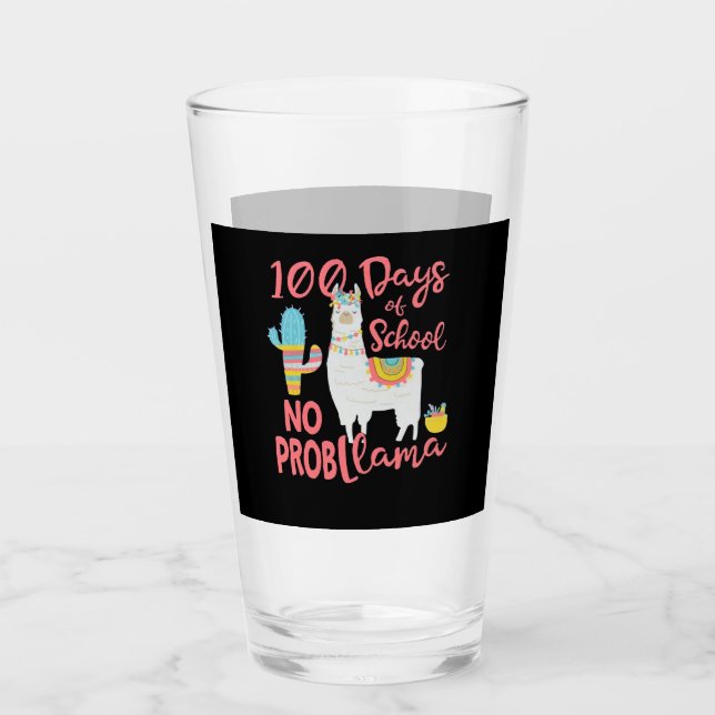Llama Gift | 100 Days Of School No Prob Llama Glass (Front)