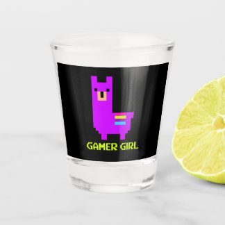 Llama Gift | Cute Alpaca Llama Gamer Girl 8-Bit Shot Glass