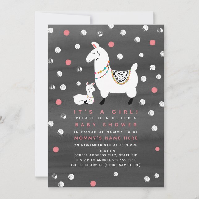 Llama Girl Watercolor Baby Shower Invitation (Front)