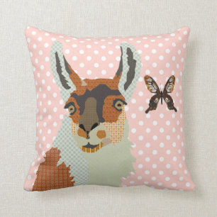 Llama & Golden Butterfly Pink Pokadot Mojo Pillow