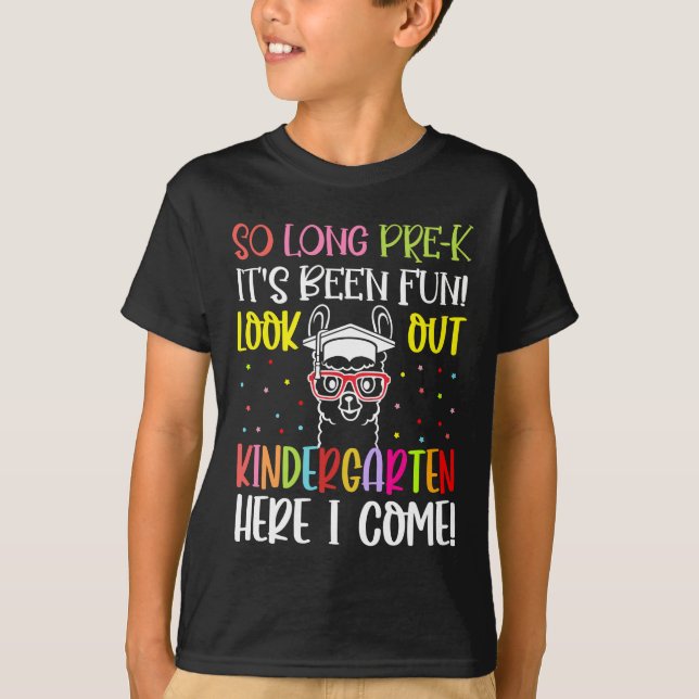 Llama Graduation So Long Pre-k It's Been Fun Look  T-Shirt (Front)