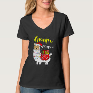 Llama Gram Lights Santa Hat Xmas Pajama Matching F T-Shirt