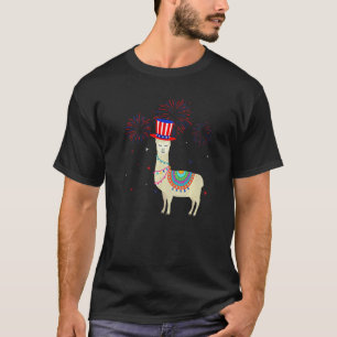 Llama Graphic Red White Blue Fireworks Decor 4th O T-Shirt