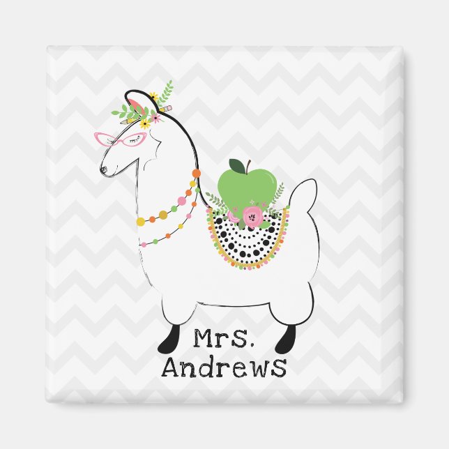 Llama Green Apple Floral Chevron Magnet (Front)