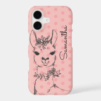 Llama Hand Drawn illustration and pink Polka Dots