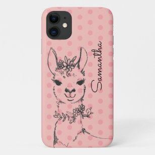 Llama Hand Drawn illustration and pink Polka Dots Case-Mate iPhone Case