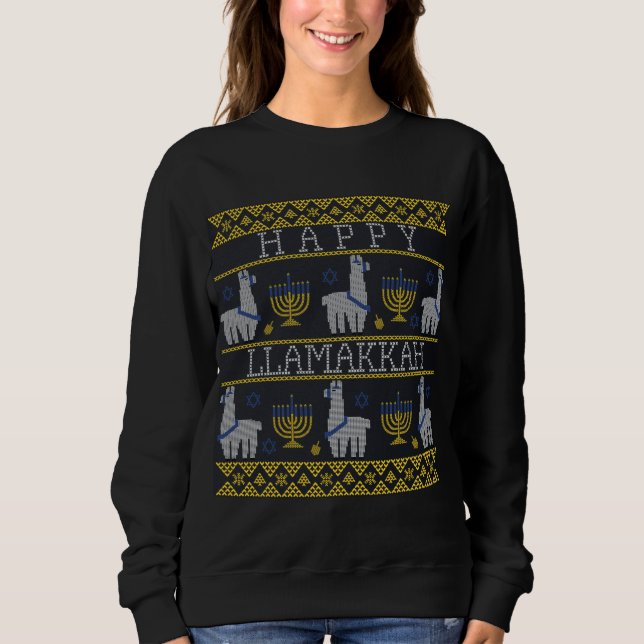 Llama Hanukkah Funny Ugly Christmas Sweater Happy  (Front)