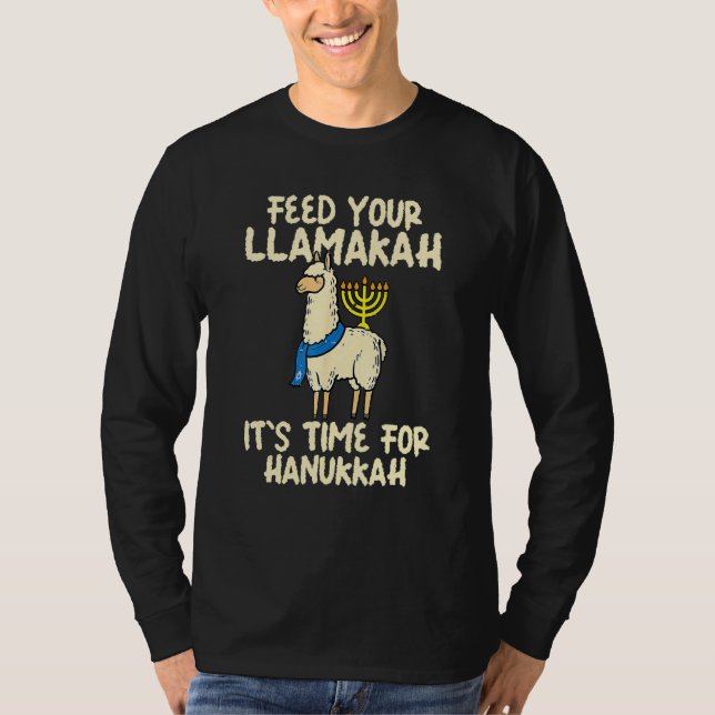 Llama Hanukkah Pajamas Chanukah Feed Your Llamakah T-Shirt (Front)
