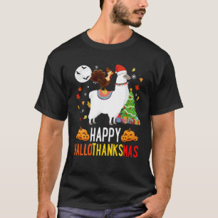Llama Happy Hallothanksmas Halloween Thanksgiving T-Shirt