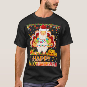 Llama Happy Hallothanksmas Halloween Thanksgiving T-Shirt