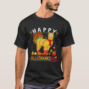 Llama Happy Hallothanksmas Halloween Thanksgiving T-Shirt