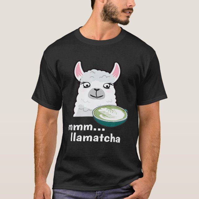 LLAMA HAVING A CUP OF GREEN MATCHA TEA T-Shirt (Front)