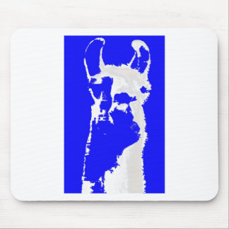 llama head in marine blue mouse pad