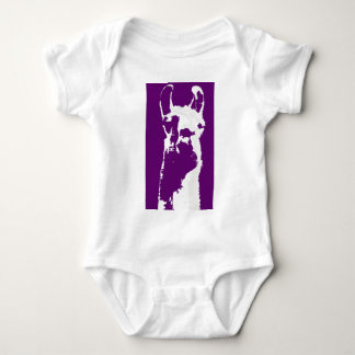 llama head in purple baby bodysuit