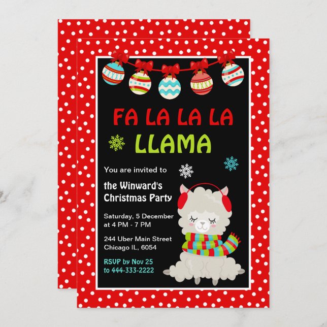 Llama Holiday Christmas Party Invitation (Front/Back)