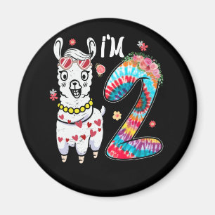 Llama I'm 2 year old 2nd Birthday Tie Dye Farm Magnet