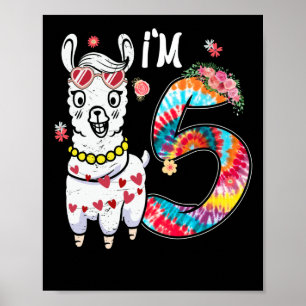 Llama I'm 5 year old 5th Birthday Tie Dye Farm Poster