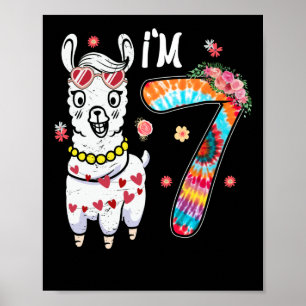 Llama I'm 7 year old 7th Birthday Tie Dye Farm Poster