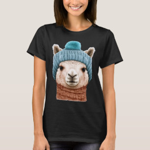 Llama in a Beanie Character Pop Humour T-Shirt
