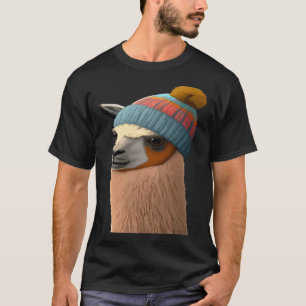 Llama in Beanie Cute Hipster Humour T-Shirt