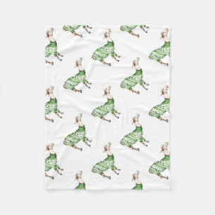 Llama in Green Sweater Fleece Blanket