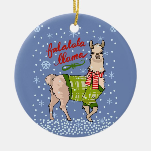 Llama in Snow Ceramic Tree Decoration (Front)