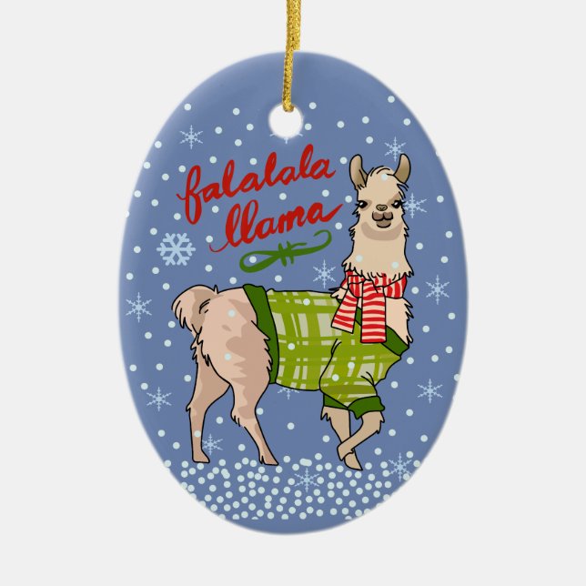 Llama in Snow Ceramic Tree Decoration (Front)