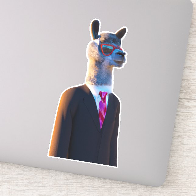 Llama in suit with sunglasses cute sticker (Detail)