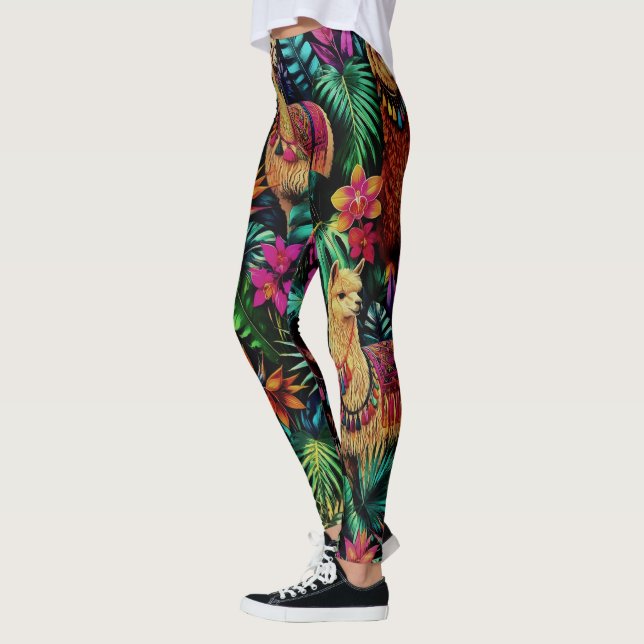 Llama Jungle Dreams Seamless Surface Pattern Leggings (Left)