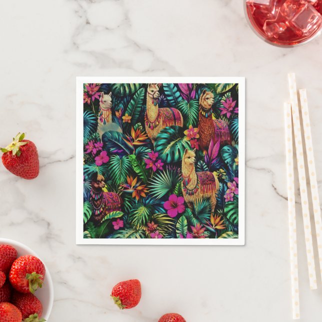 Llama Jungle Dreams Seamless Surface Pattern Napkin (Insitu)