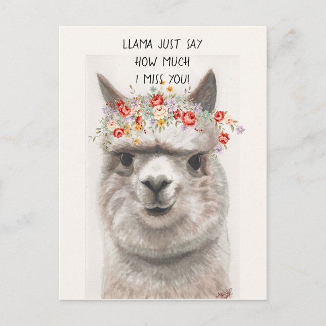 Llama Just Say How Much I MISS YOU Postcard (Front)