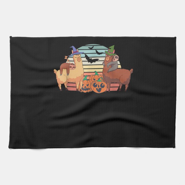 Llama | Kawaii Llama Halloween Sunset Sloth Gift Tea Towel (Horizontal)
