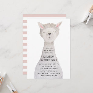 Llama Kids Birthday Alpaca Farm Animal Party Invitation