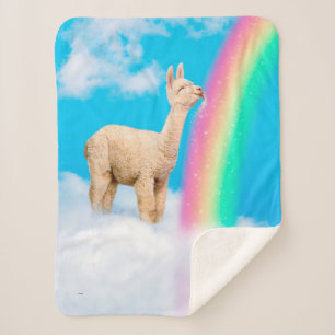 Llama Licking Rainbow Sherpa Blanket