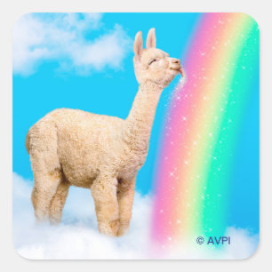 Llama Licking Rainbow Square Sticker