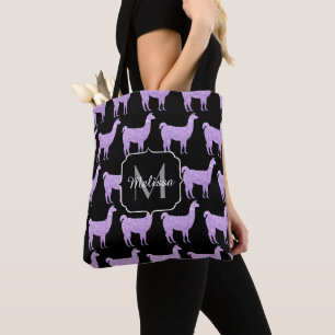 Llama Light Purple Sparkles pattern Monogram Tote Bag