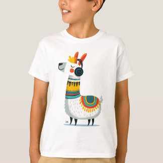 Llama Listening to Music – Cute Animal kid's T-Shirt