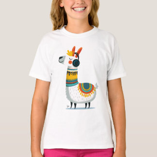 Llama Listening to Music – Cute Animal kid's T-Shirt