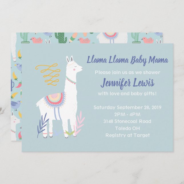 Llama Llama Baby Mama Baby Shower Invitations (Front/Back)