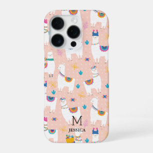 Llama Llama Cute Llama Pattern on Pink iPhone 16 Pro Case