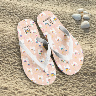 Llama Llama Cute Llama Pattern on Pink Jandals