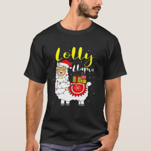 Llama Lolly Lights Santa Hat Xmas Pajama Matching T-Shirt