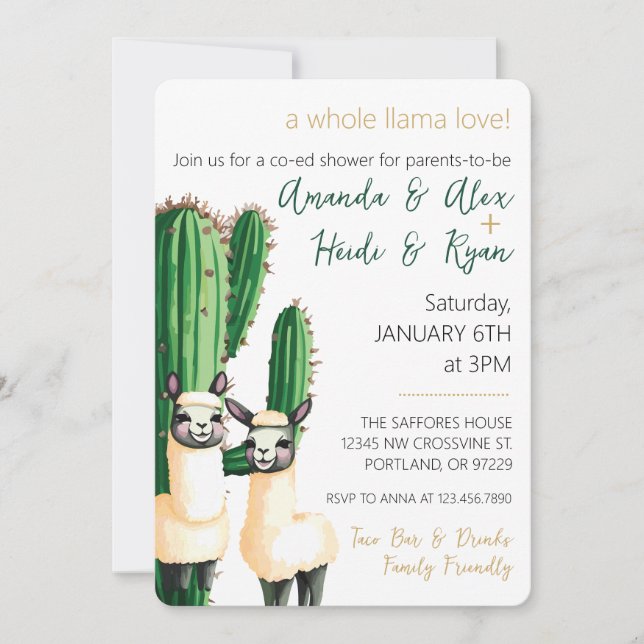 Llama Love Cactus Baby Shower Invitation (Front)