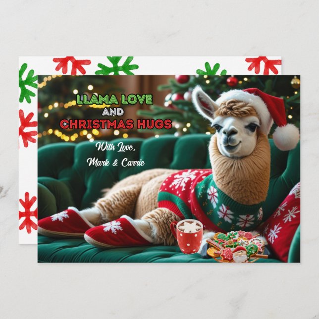 Llama Love Christmas Hugs Personalised Holiday Card (Front/Back)