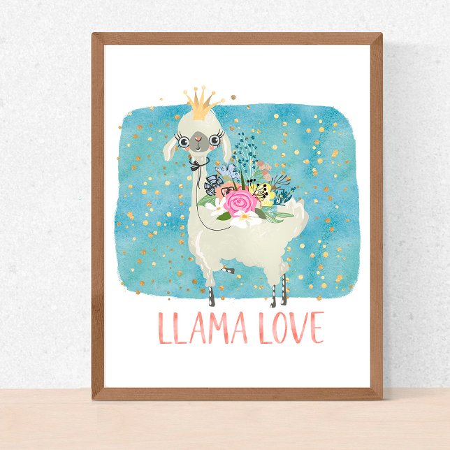 Llama Love Crown Watercolor Cute Kawaii Adorable Poster (Creator Uploaded)