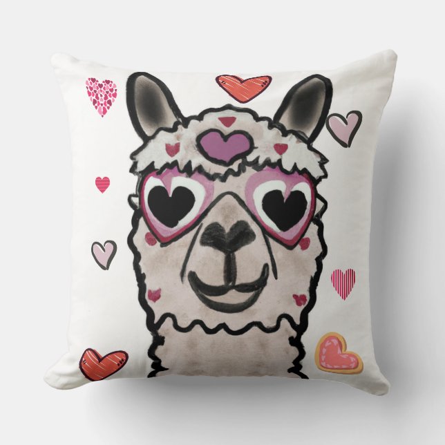 Llama Love Hearts Valentine's Throw Pillow (Front)