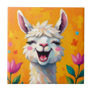 Llama Love in Bloom Tile