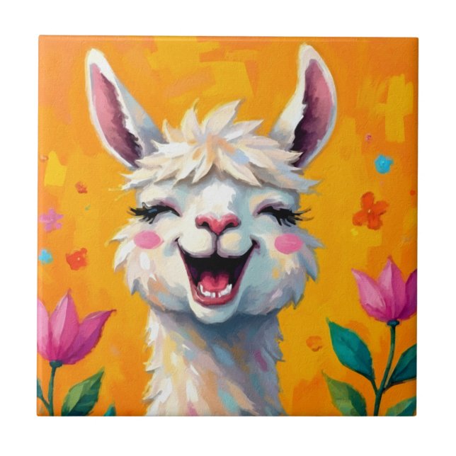 Llama Love in Bloom Tile (Front)