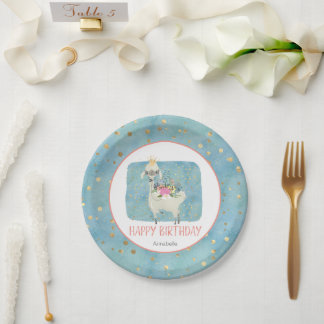 Llama Love Watercolor Cute Fun Birthday Party  Paper Plate